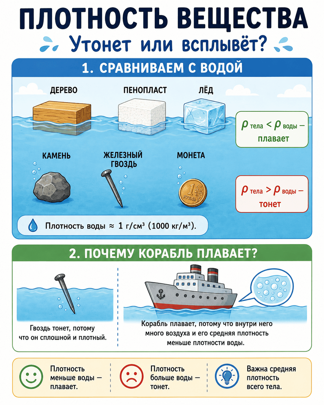 Формула плотности — треугольник m, ρ, V